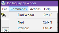 inquiry by vendor - Commands Menu